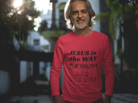 Wear Scriptures - Long Sleeve T Shirt mock up of a stylish older man in his house